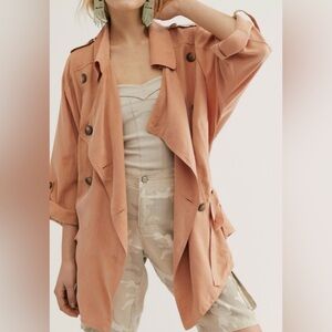 Free People The Lea Jacket Double Breasted Trench Cinched Drawstring Large L
